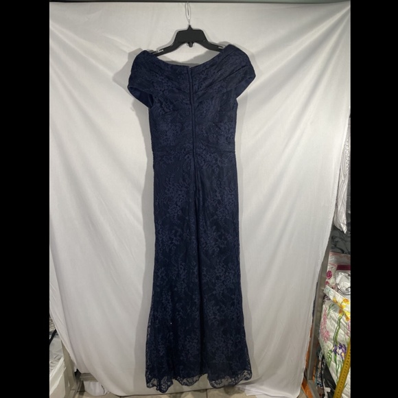 NEW La Femme [ 8 ] Portrait Neck Sparkle Lace Gown‎ in Navy Blue - Picture 10 of 12